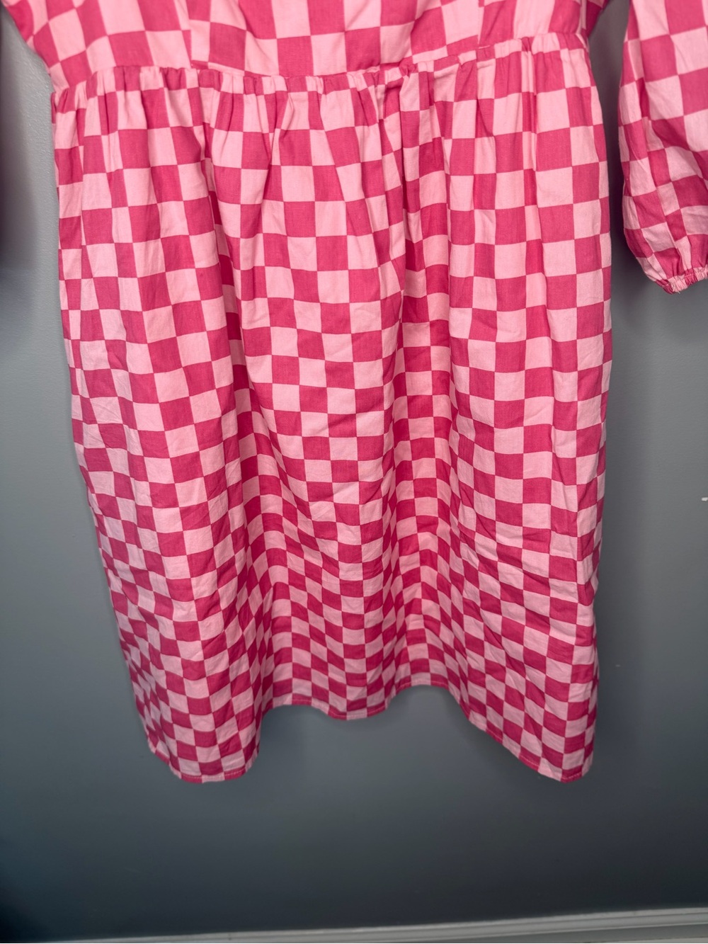 Moodie Pink Checker Square Neck Puff Sleeve Babydoll - Picture 7 of 10